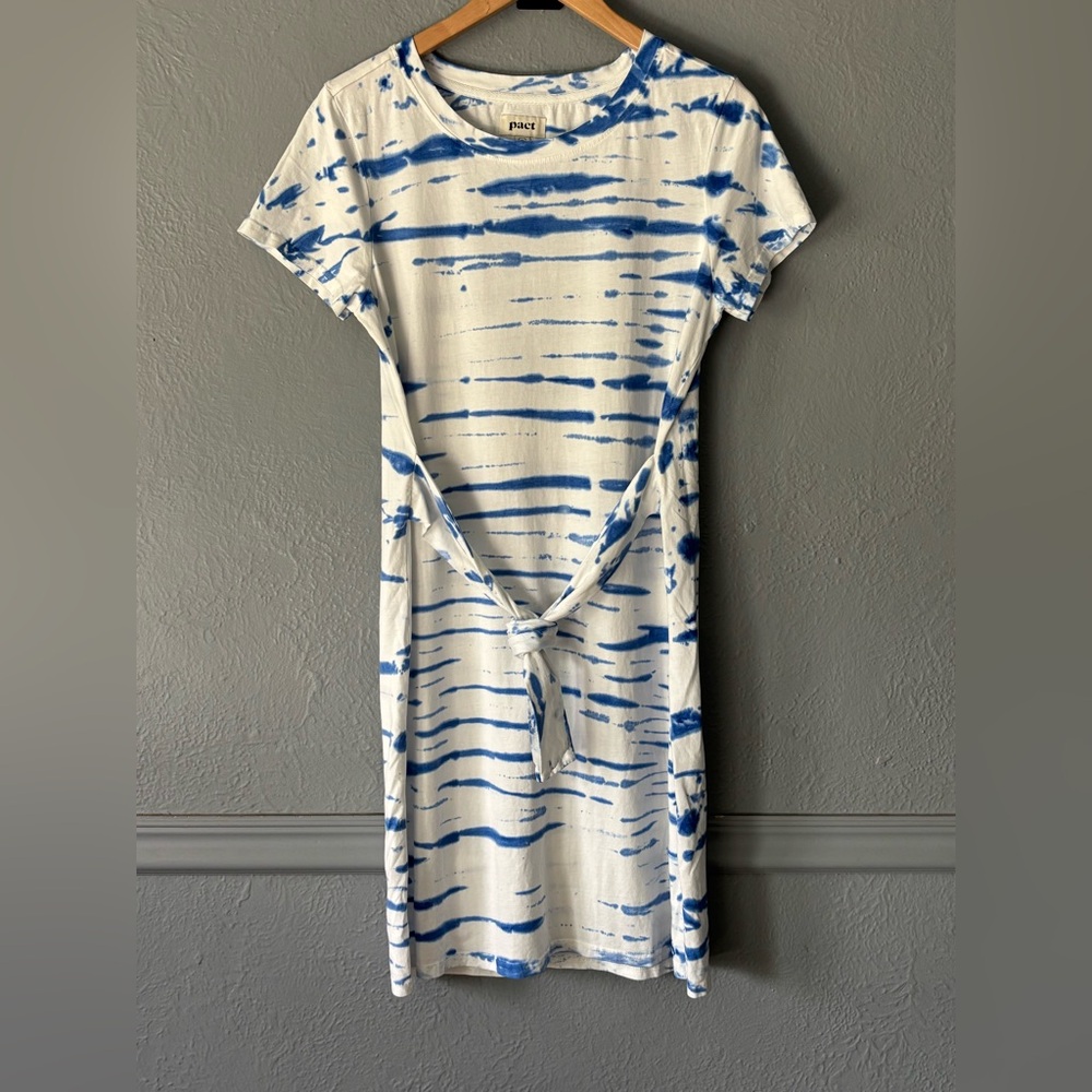 Pact Blue and White Tie-Dye Dress